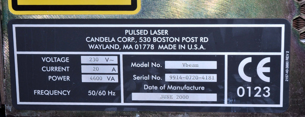 2000 CANDELA VBeam Laser Pulsed Dye Laser Wrinkles Lesions - NEW DYE KIT