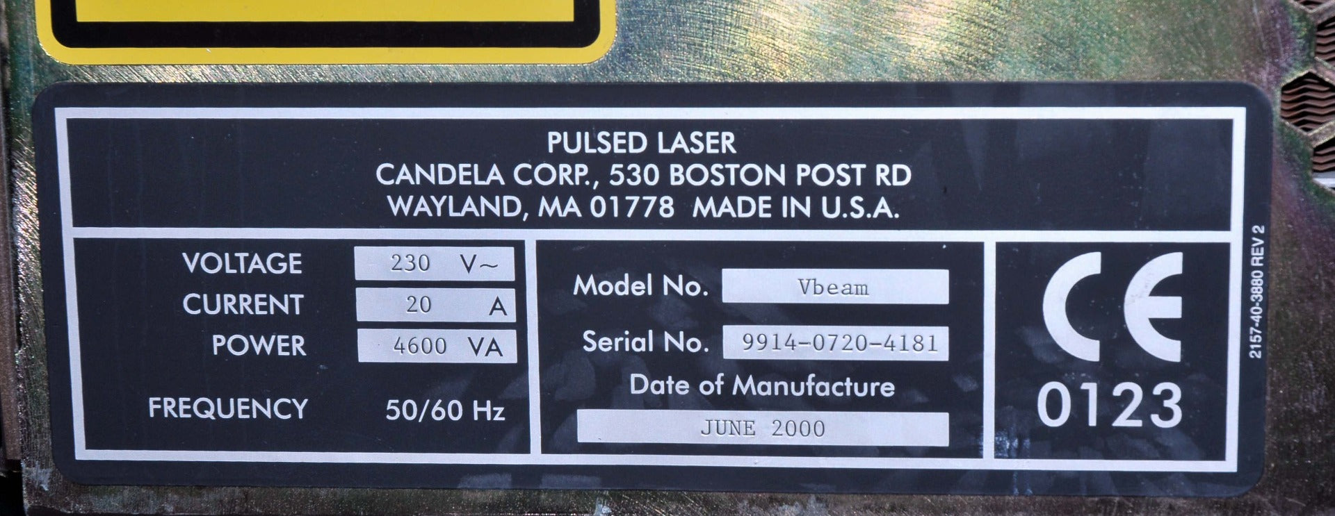 2000 CANDELA VBeam Laser Pulsed Dye Laser Wrinkles Lesions - NEW DYE KIT