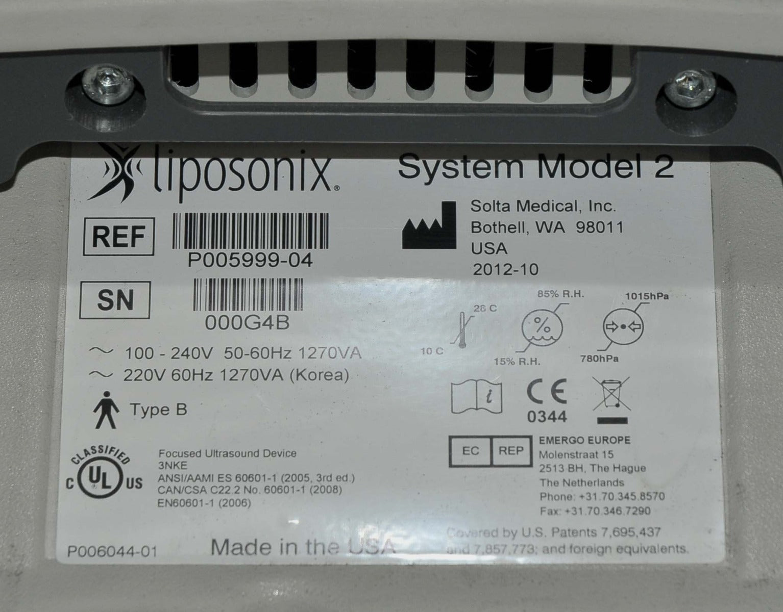 2012 Solta LIPOSONIX Ultrasound System Focused Sonix Model 2 NEW TRANSDUCER KIT