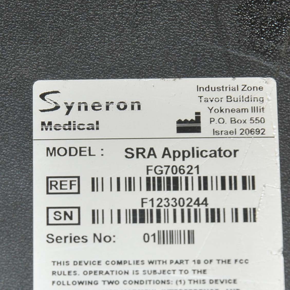 SYNERON Medical SRA Applicator Handpiece Factory Case OEM FG70621 PARTS Candela