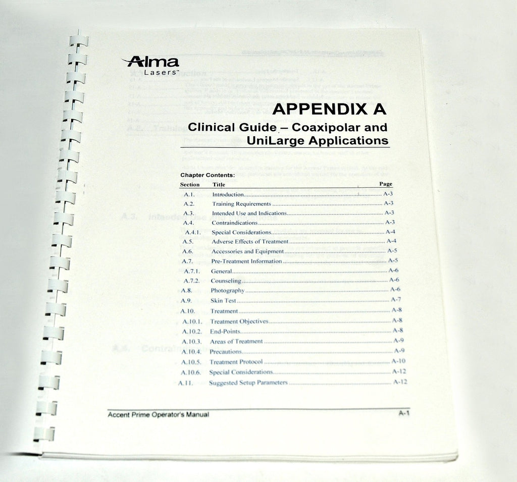 Alma Lasers Accent Prime Operator Manual Body Contour Clinical Guide w/Appendix
