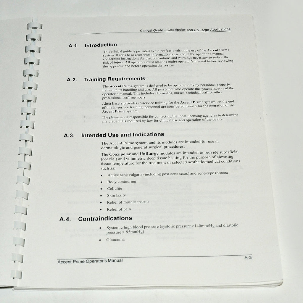 Alma Lasers Accent Prime Operator Manual Body Contour Clinical Guide w/Appendix