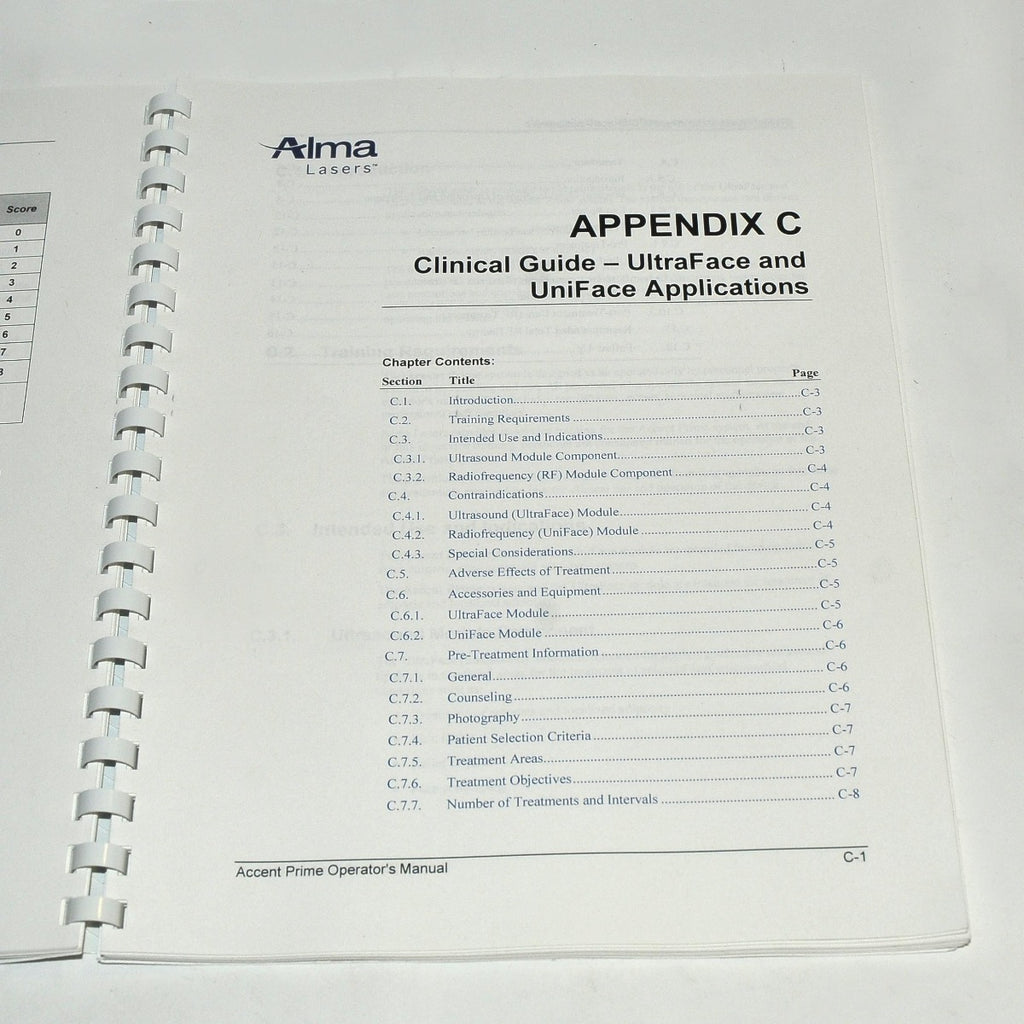 Alma Lasers Accent Prime Operator Manual Body Contour Clinical Guide w/Appendix