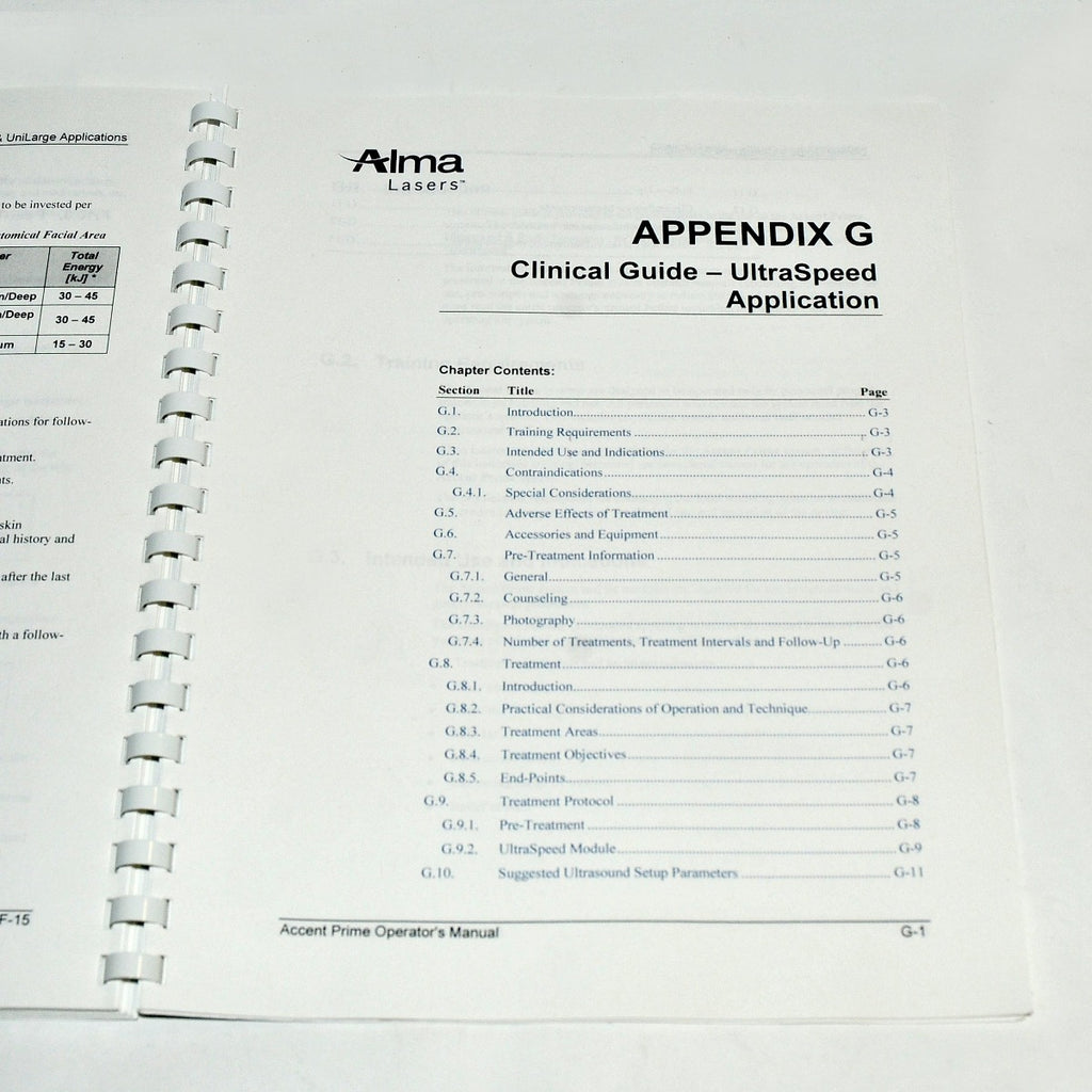 Alma Lasers Accent Prime Operator Manual Body Contour Clinical Guide w/Appendix