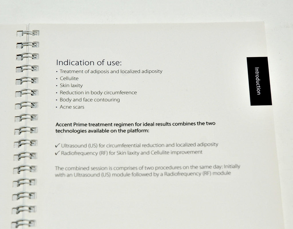 Alma Lasers Accent Prime Quick Reference Guide Ultraspeed Ultraface Settings