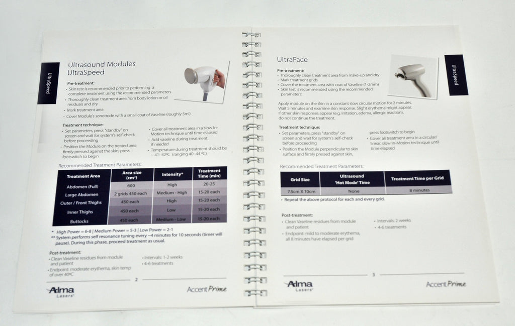 Alma Lasers Accent Prime Quick Reference Guide Ultraspeed Ultraface Settings