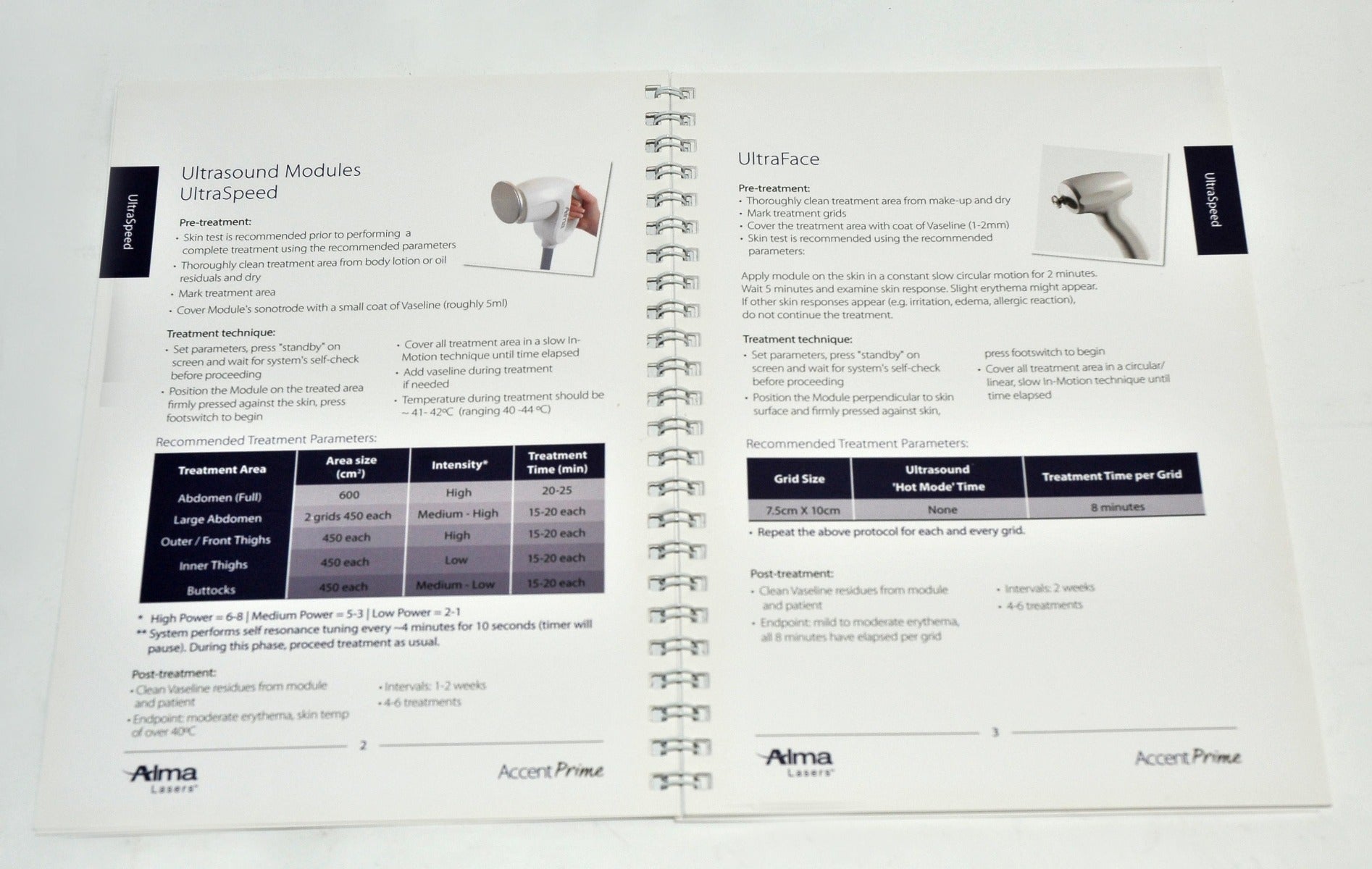 Alma Lasers Accent Prime Quick Reference Guide Ultraspeed Ultraface Settings