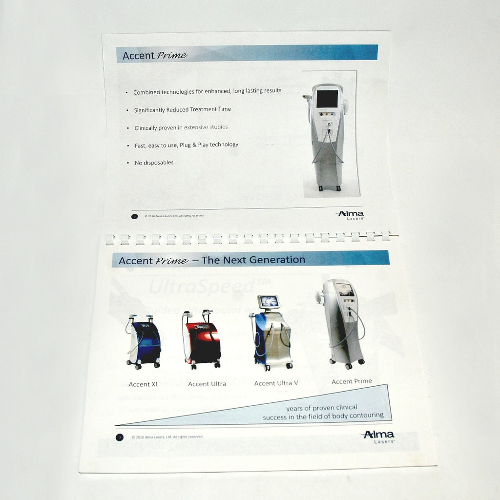 Alma Lasers Accent Prime Clinical Application Promo Booklet Sales Brochure Guide