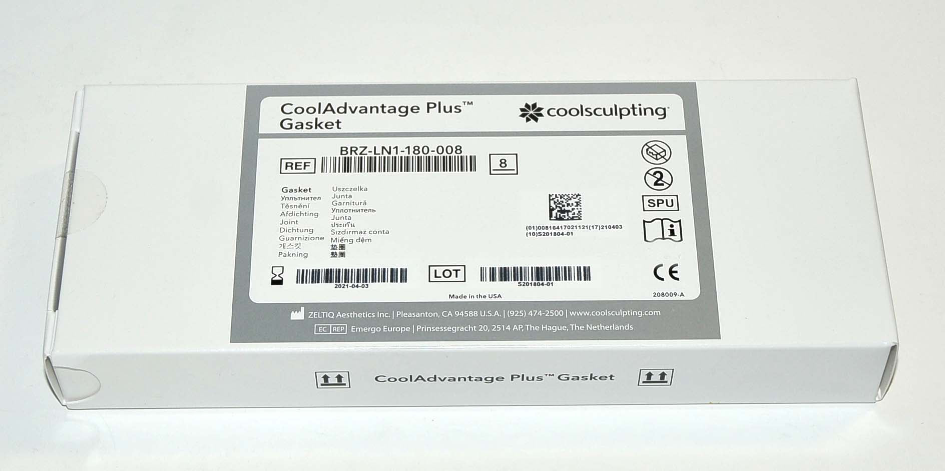 Zeltiq CoolSculpting BRZ-LN1-180-008 CoolADVANTAGE PLUS Gasket x8Pcs Exp: 2021