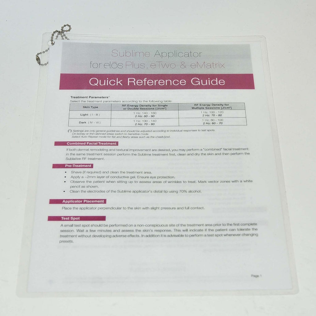 Syneron Sublime RF Applicator elos Plus eTwo eMatrix Quick Reference Guide
