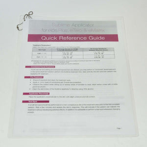 Syneron Sublime RF Applicator elos Plus eTwo eMatrix Quick Reference Guide