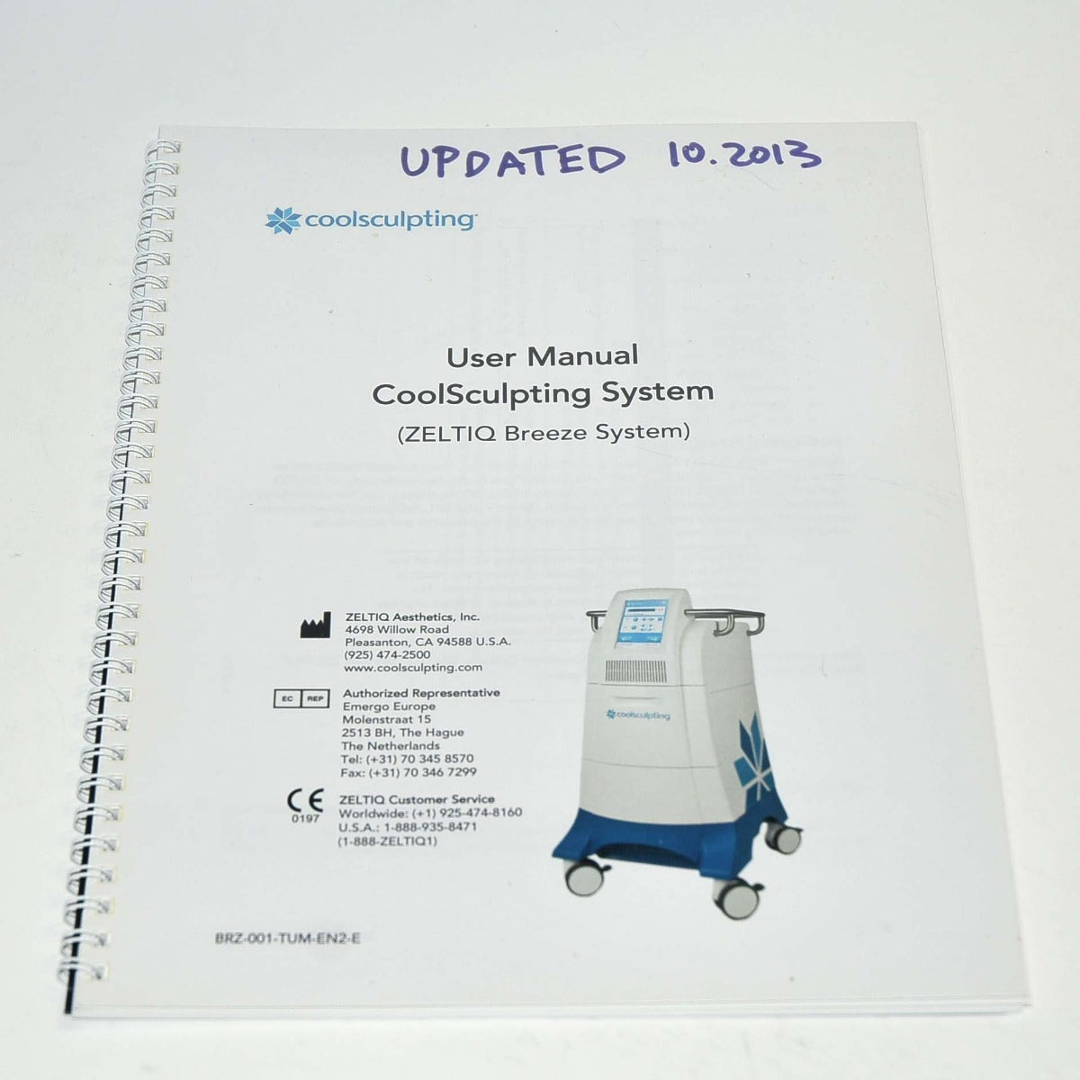 Zeltiq CoolSculpting Breeze System User Operator Manual BRZ-001-TUM-EN2-E Guide