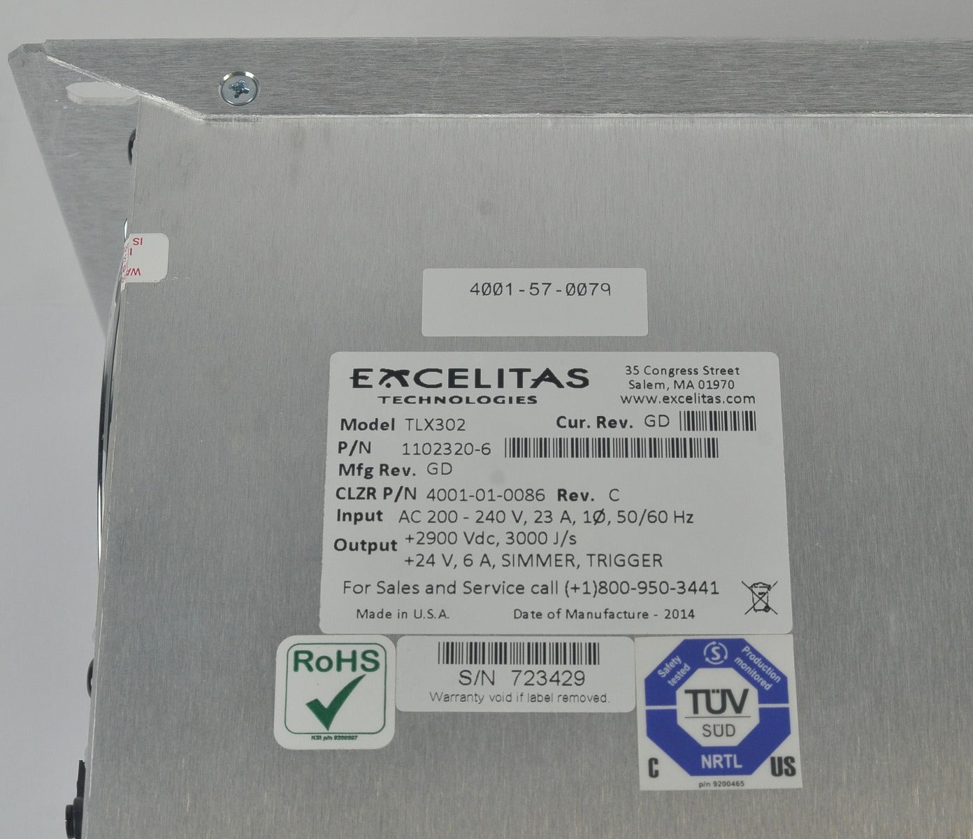 Candela VBeam2 Perfecta Laser HVPS Power Supply 4001-01-0086 TLX302 - Parts As-Is