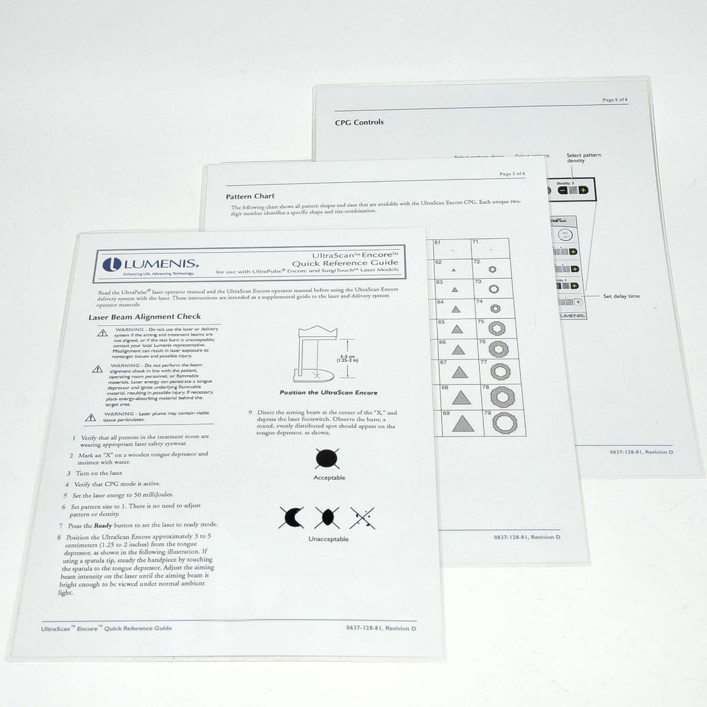 Lumenis UltraPulse UltraScan Encore SurgiTouch Laser Quick Reference Guide