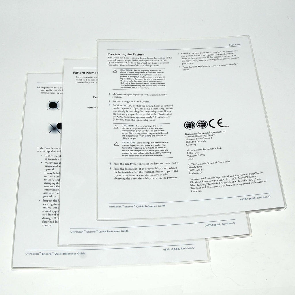 Lumenis UltraPulse UltraScan Encore SurgiTouch Laser Quick Reference Guide