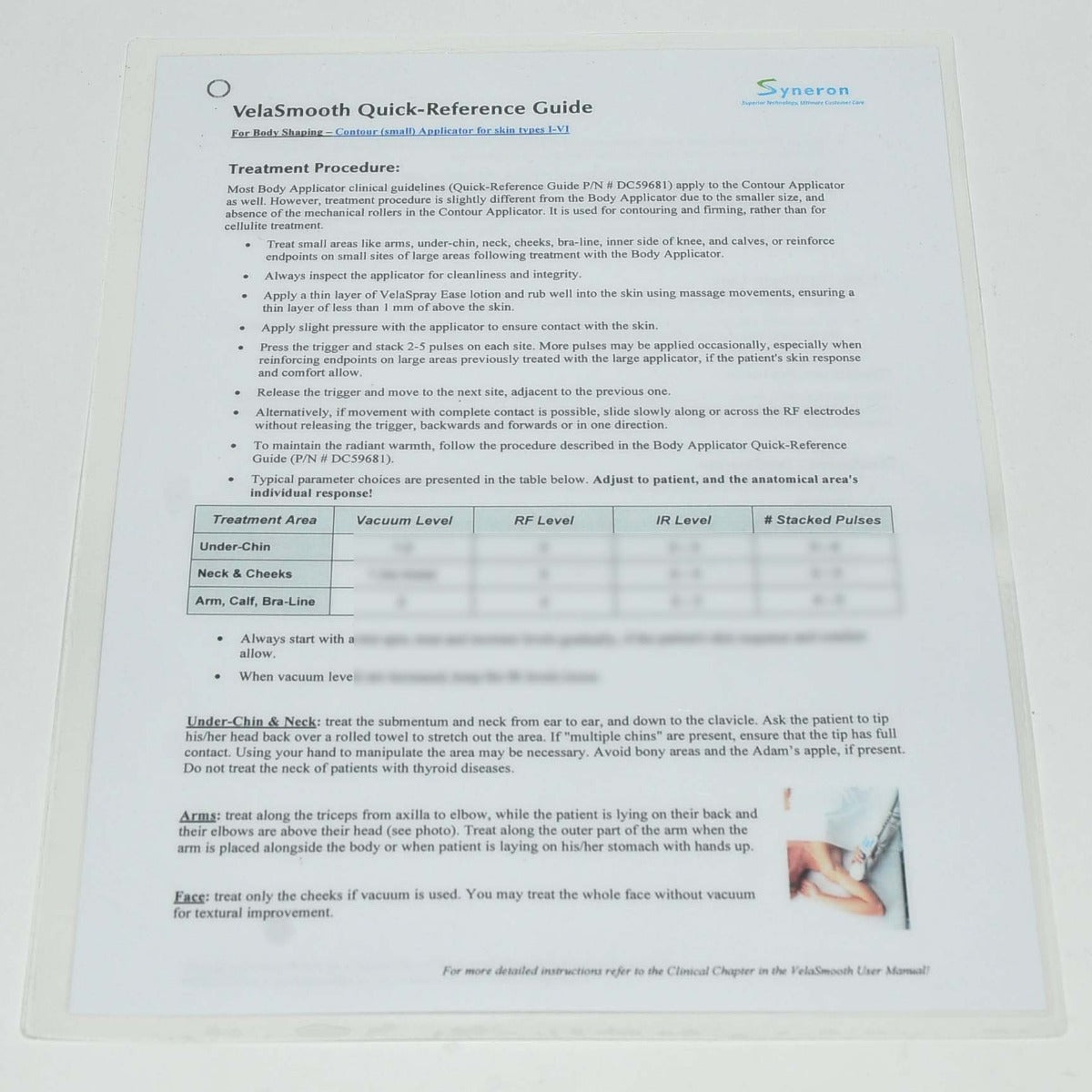 Syneron VelaSmooth Quick Reference Guide Operator Patient Treatment Procedure