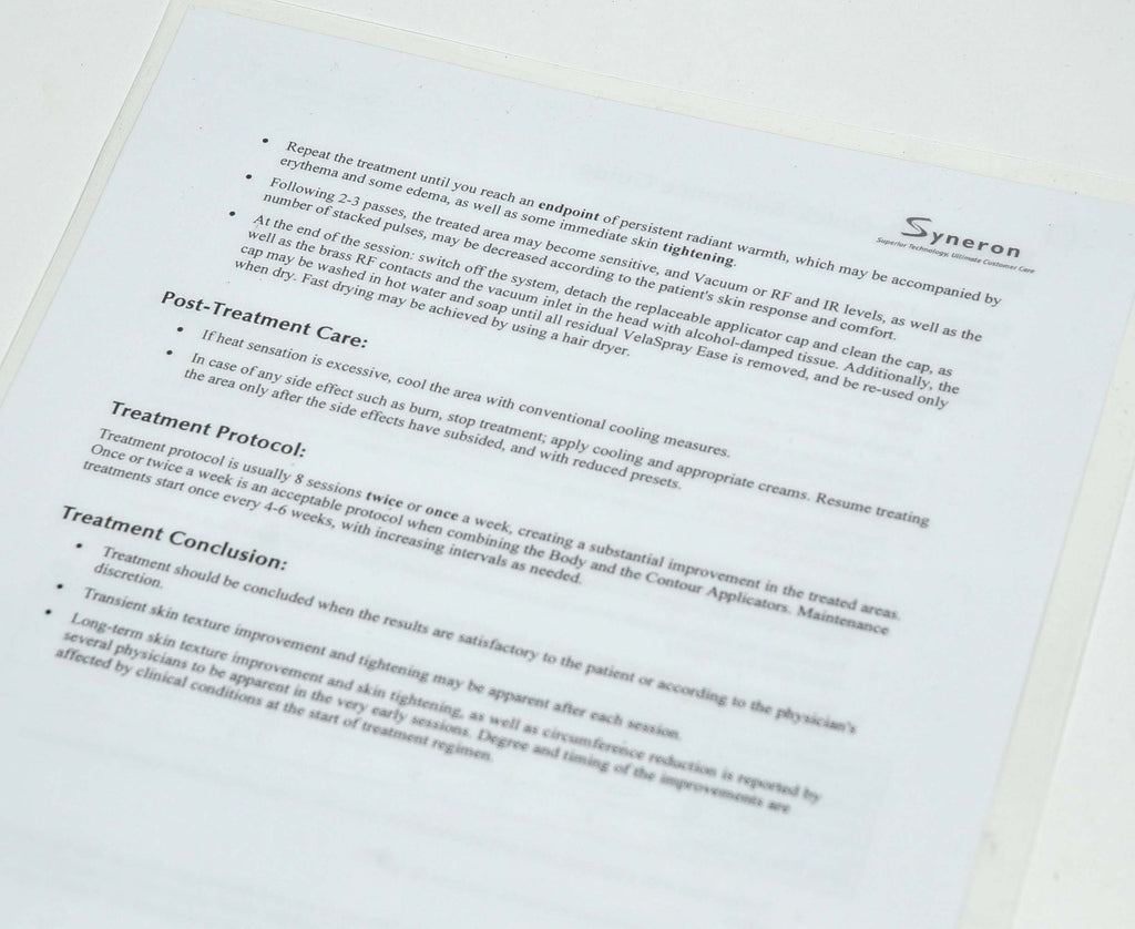 Syneron VelaSmooth Quick Reference Guide Operator Patient Treatment Procedure