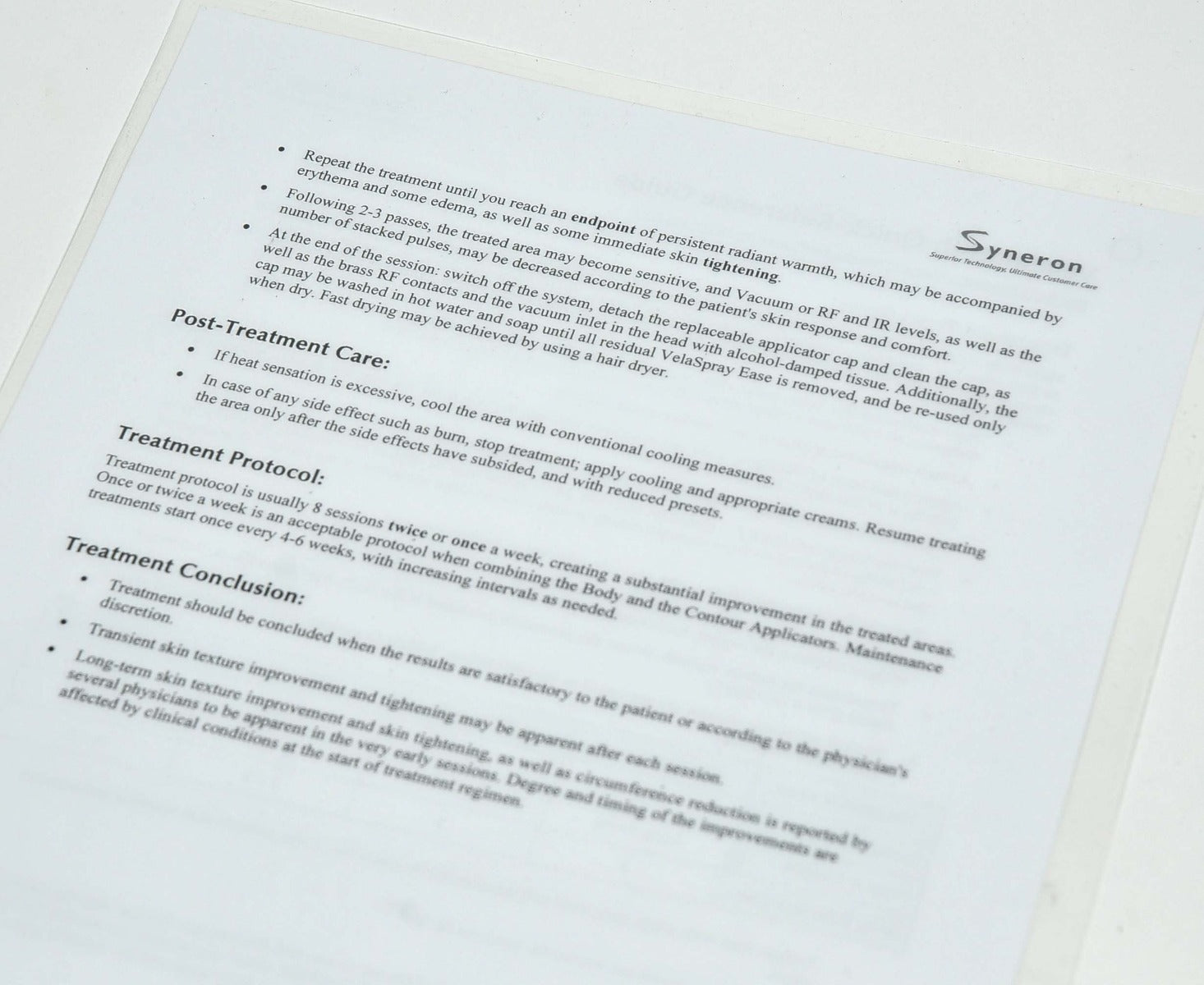 Syneron VelaSmooth Quick Reference Guide Operator Patient Treatment Procedure