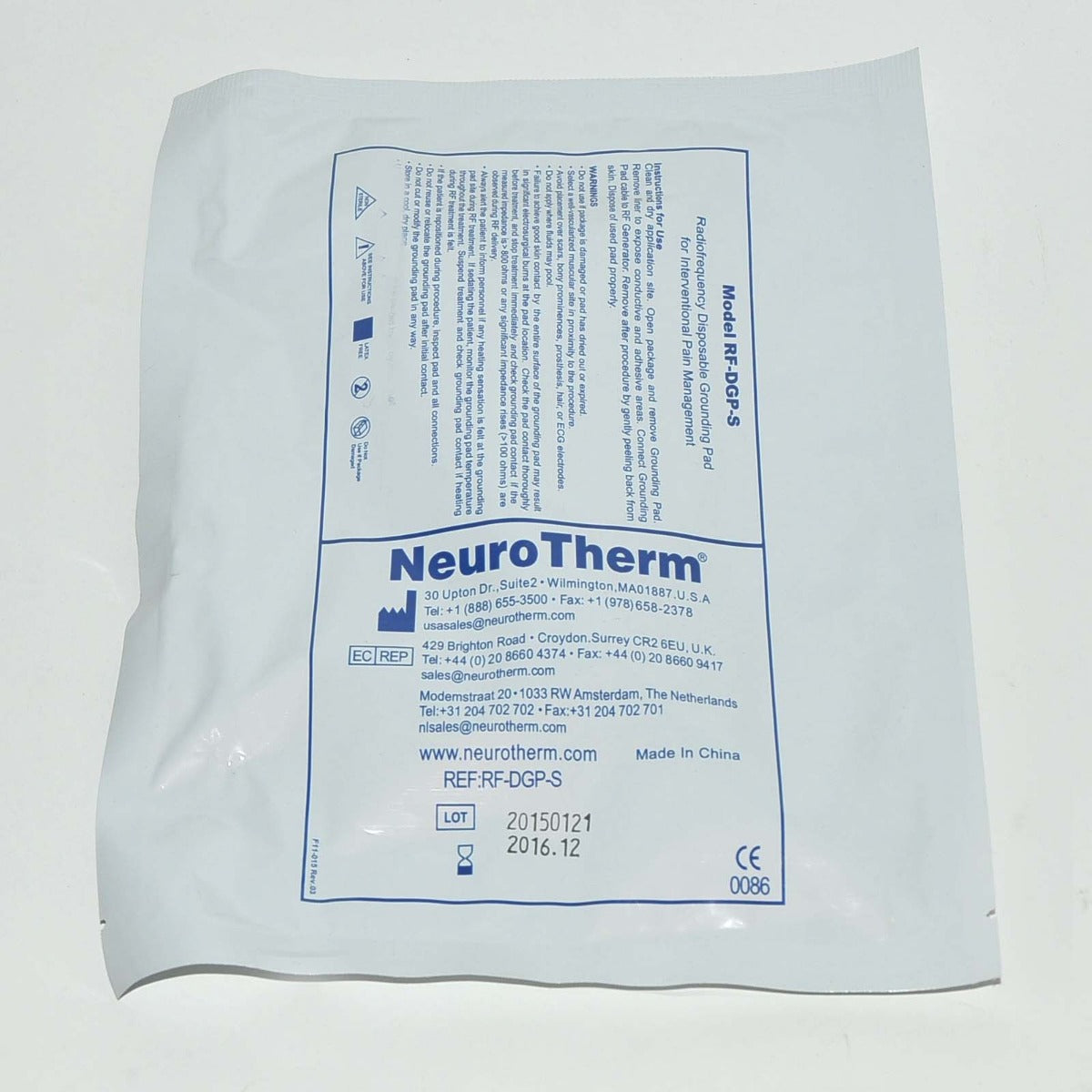 Thermi NeuroTherm Model RF-DGP-S RadioFrequency RF GROUNDING PAD Neuro Therm x1