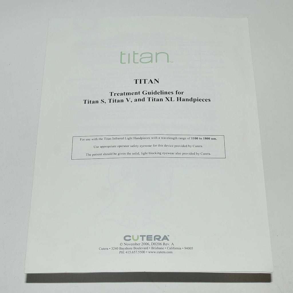 Cutera Titan Treatment Guidelines S V XL HandPiece Reference Guide User
