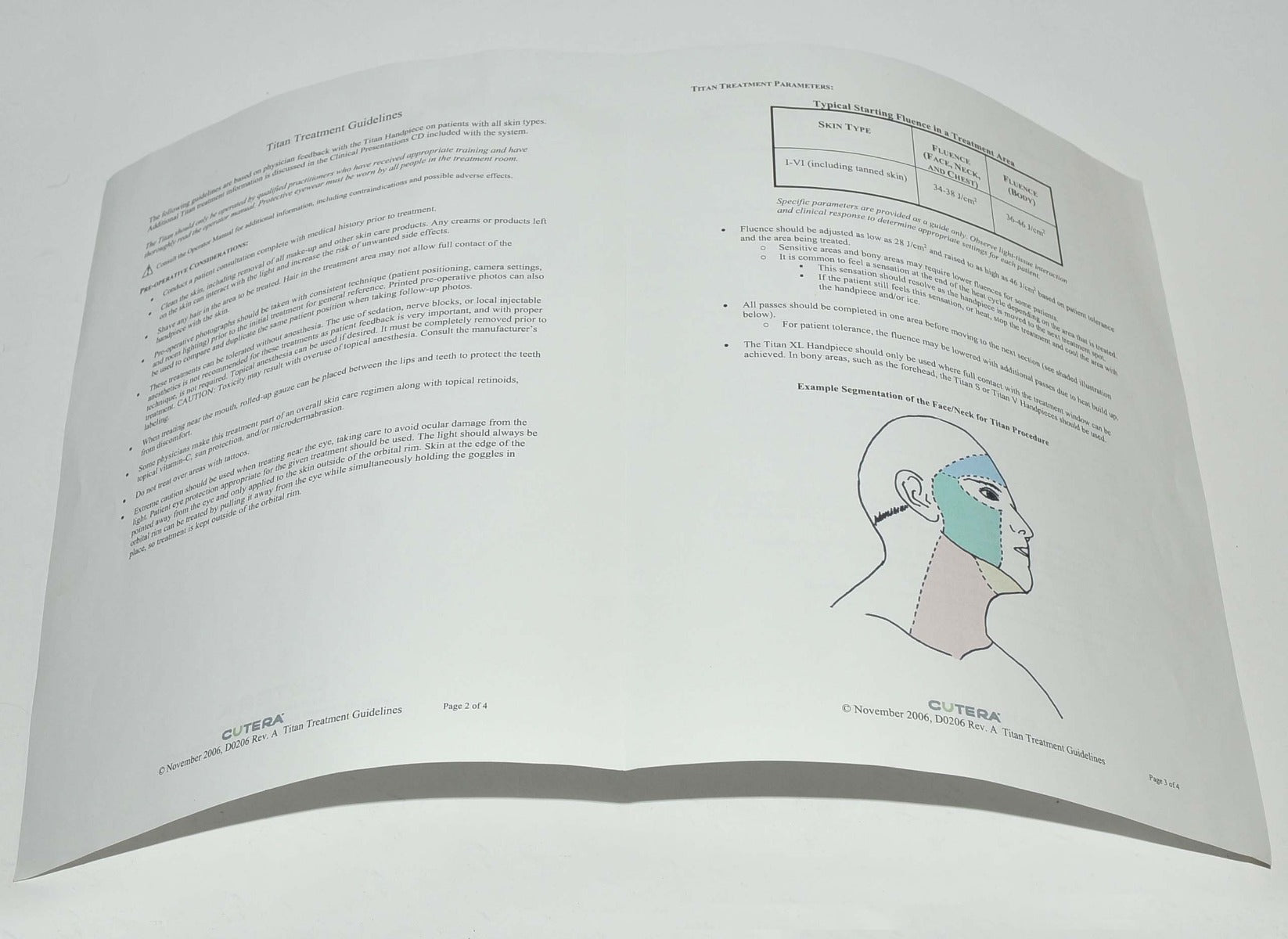 Cutera Titan Treatment Guidelines S V XL HandPiece Reference Guide User