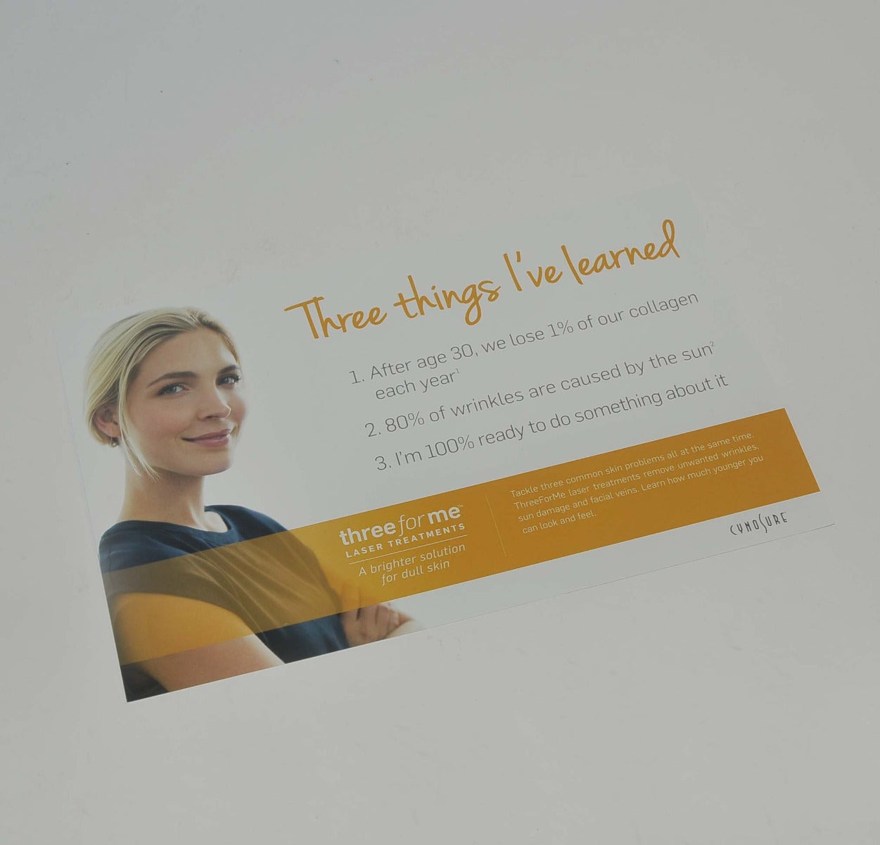 Cynosure Palomar PATIENT POSTCARD ThreeForMe Laser Wrinkle Skin Treatment x25Pcs