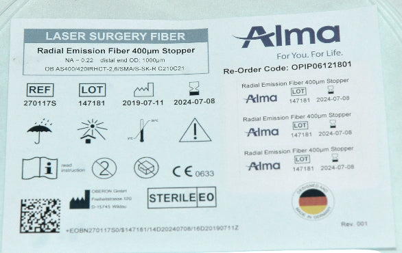 Alma Laser Radial Emission Fiber 400um Stopper 270117S OPIP06121801 Exp 2024