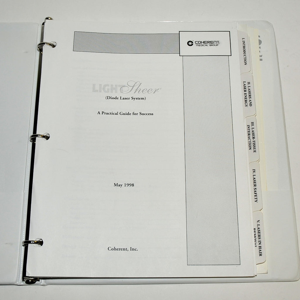 Lumenis Coherent LIGHTSHEER Diode Laser Hair Removal Guide Owner OPERATOR Guide