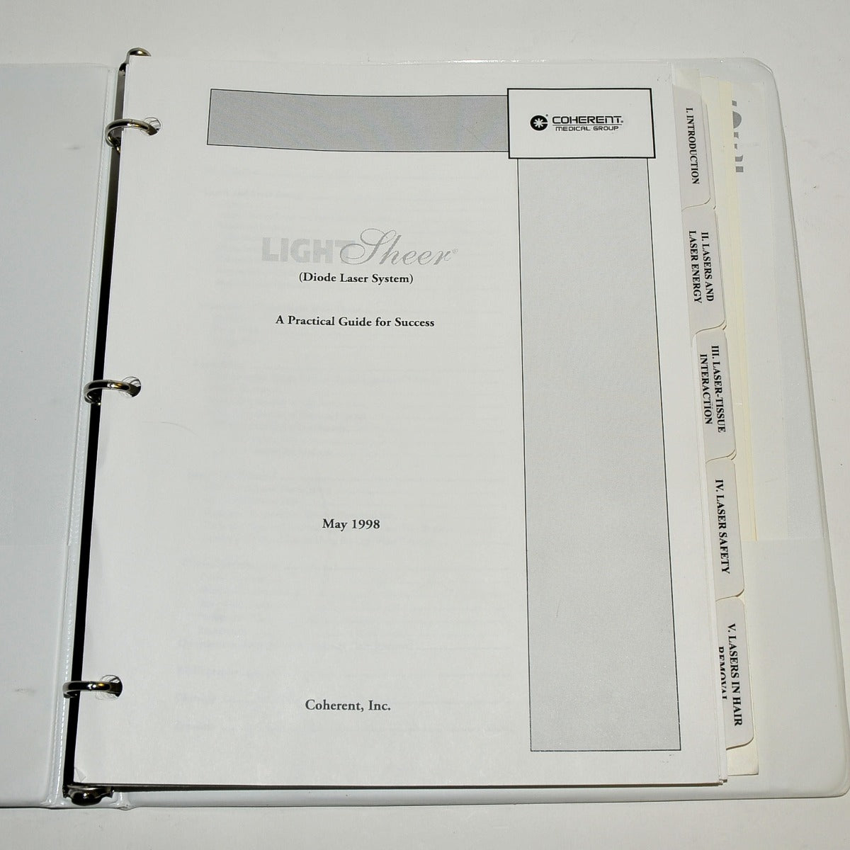 Lumenis Coherent LIGHTSHEER Diode Laser Hair Removal Guide Owner OPERATOR Guide
