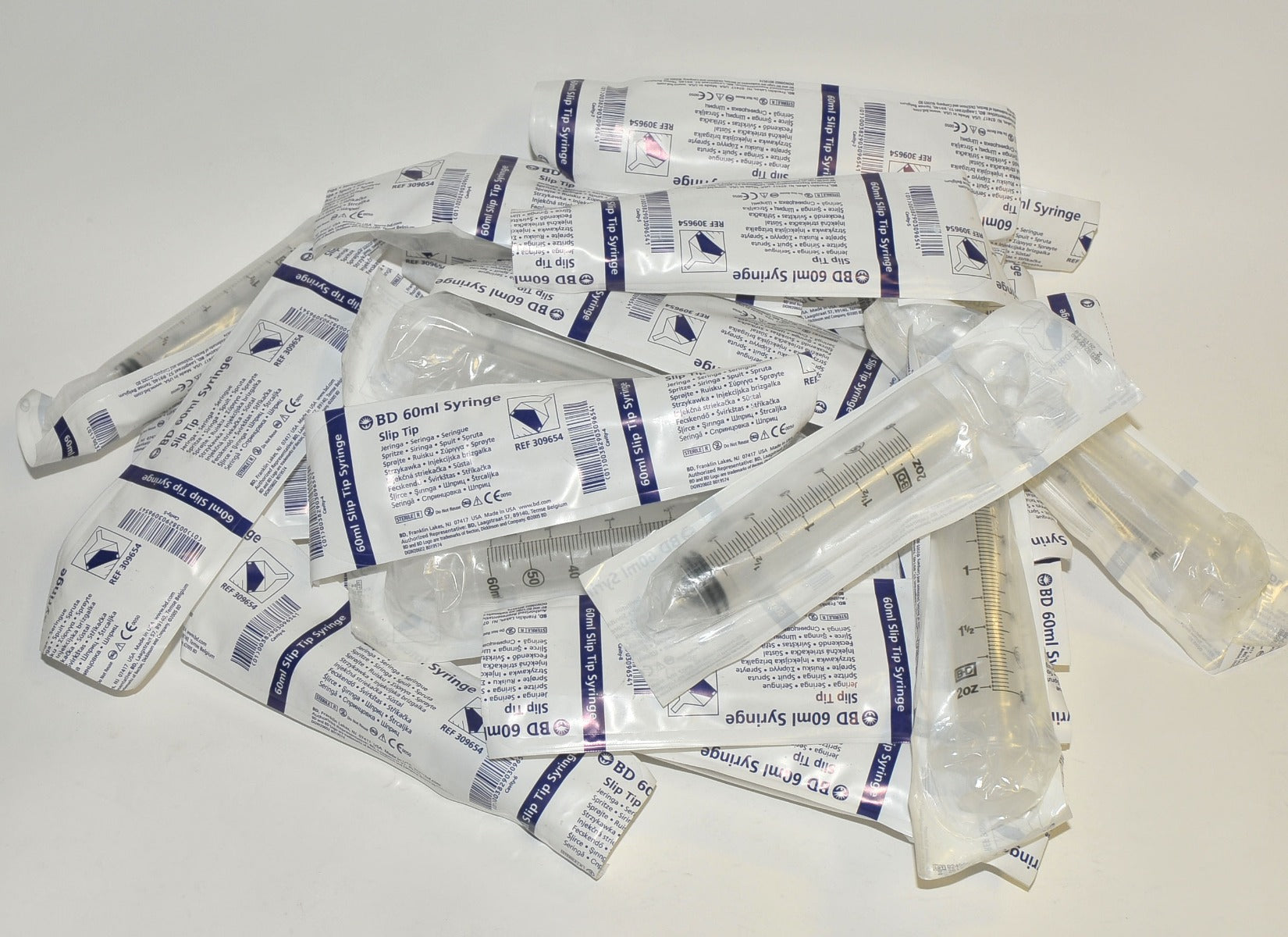 BD 60ml Syringe Slip Tip 1.25" x 6" Luer-Lok Eccentric Disposable w/o 309654 LOT