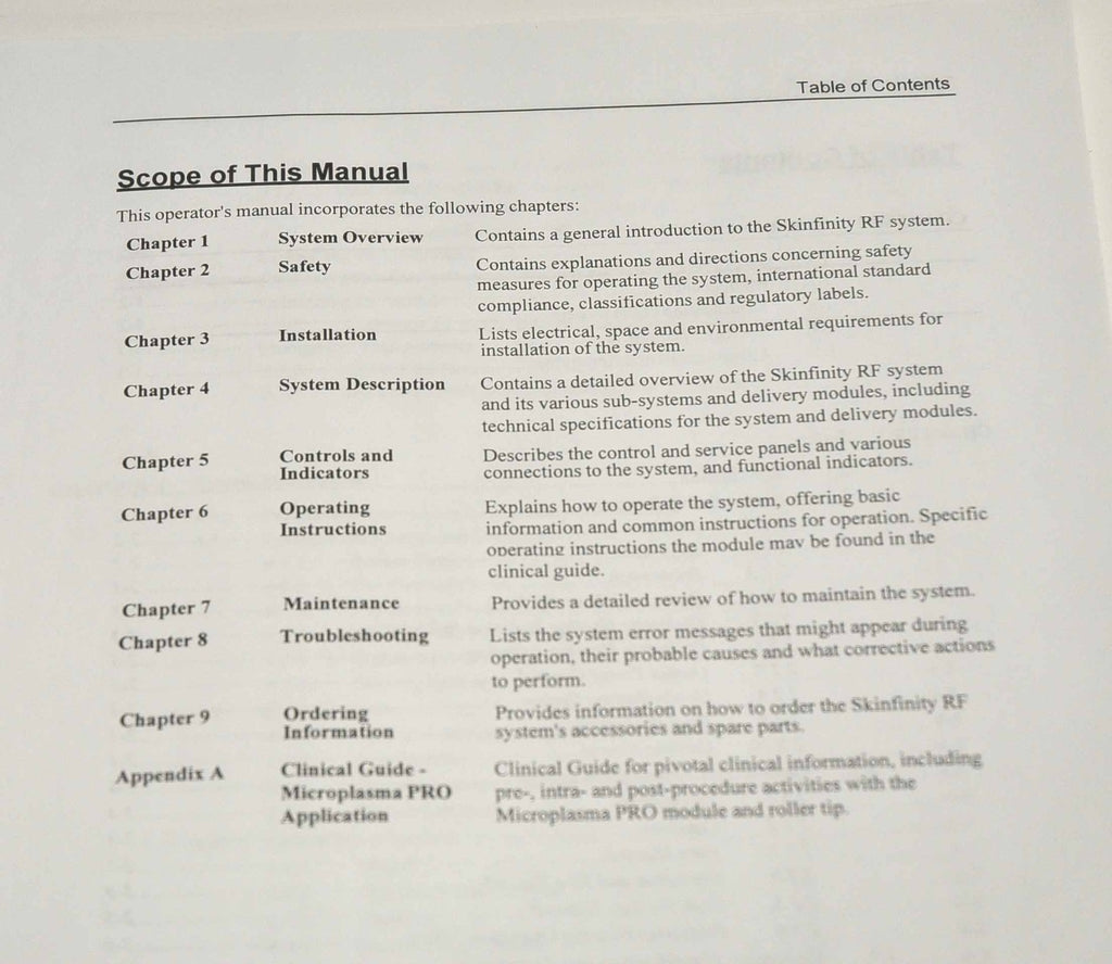 Skinfinity RadioFrequency Operator's Manual Microplasma PRO System User Guide RF