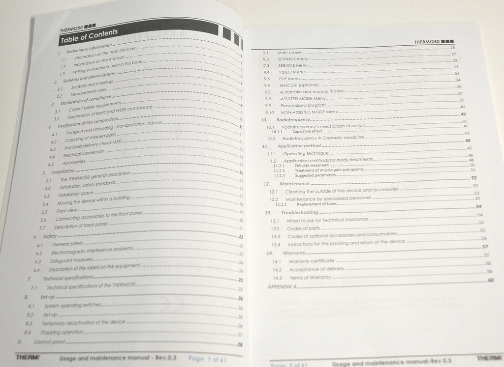 Thermi Aesthetics Thermi250 RadioFrequency User Maintenance Manual Guide RF 250