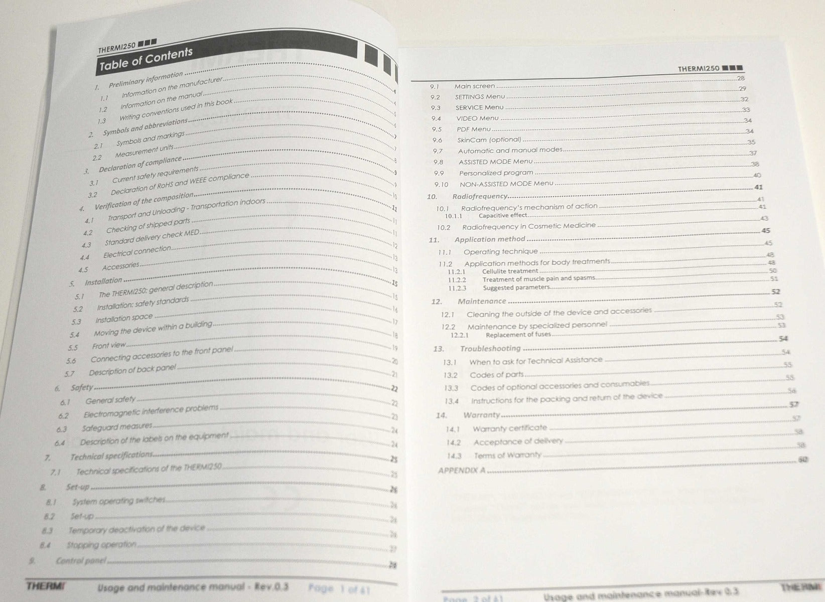 Thermi Aesthetics Thermi250 RadioFrequency User Maintenance Manual Guide RF 250