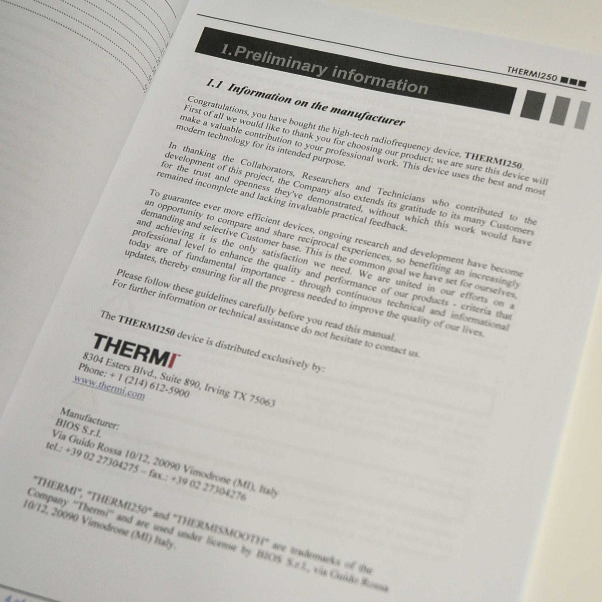 Thermi Aesthetics Thermi250 RadioFrequency User Maintenance Manual Guide RF 250