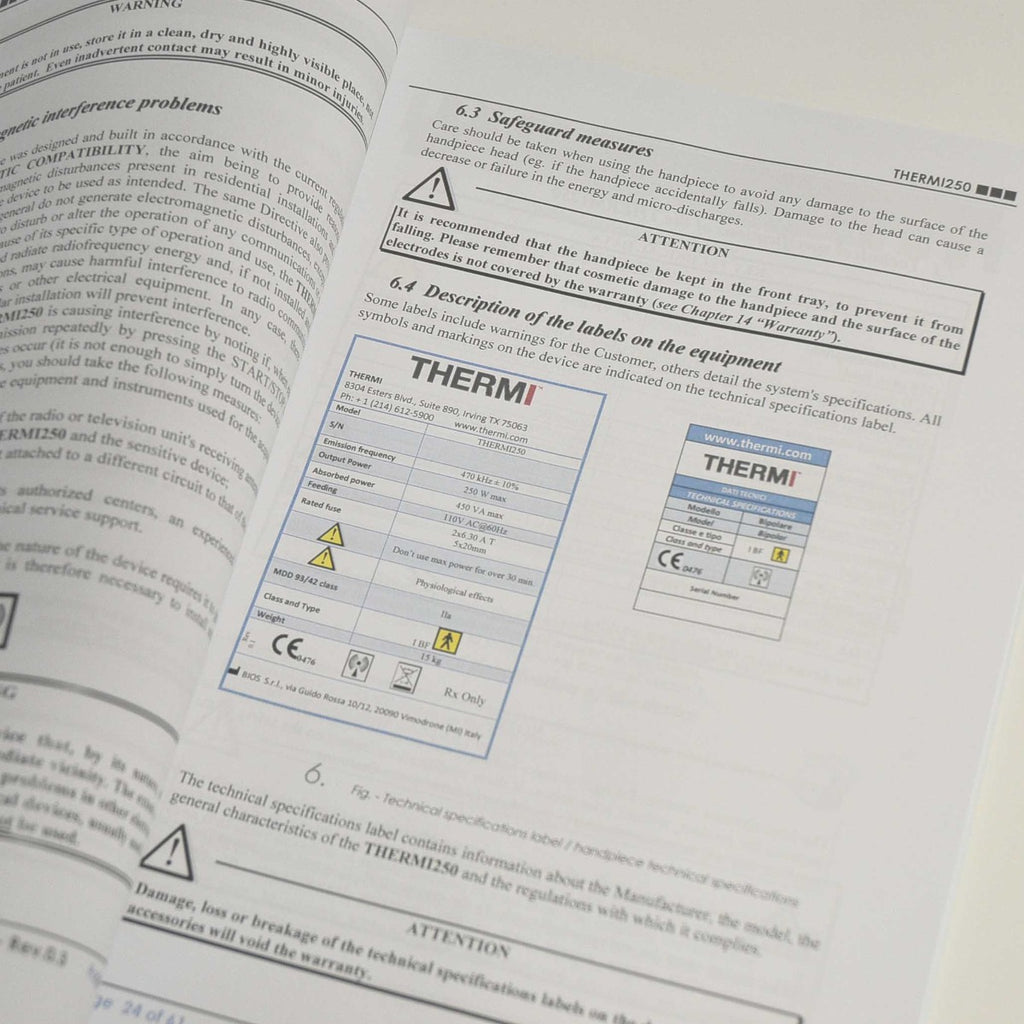 Thermi Aesthetics Thermi250 RadioFrequency User Maintenance Manual Guide RF 250