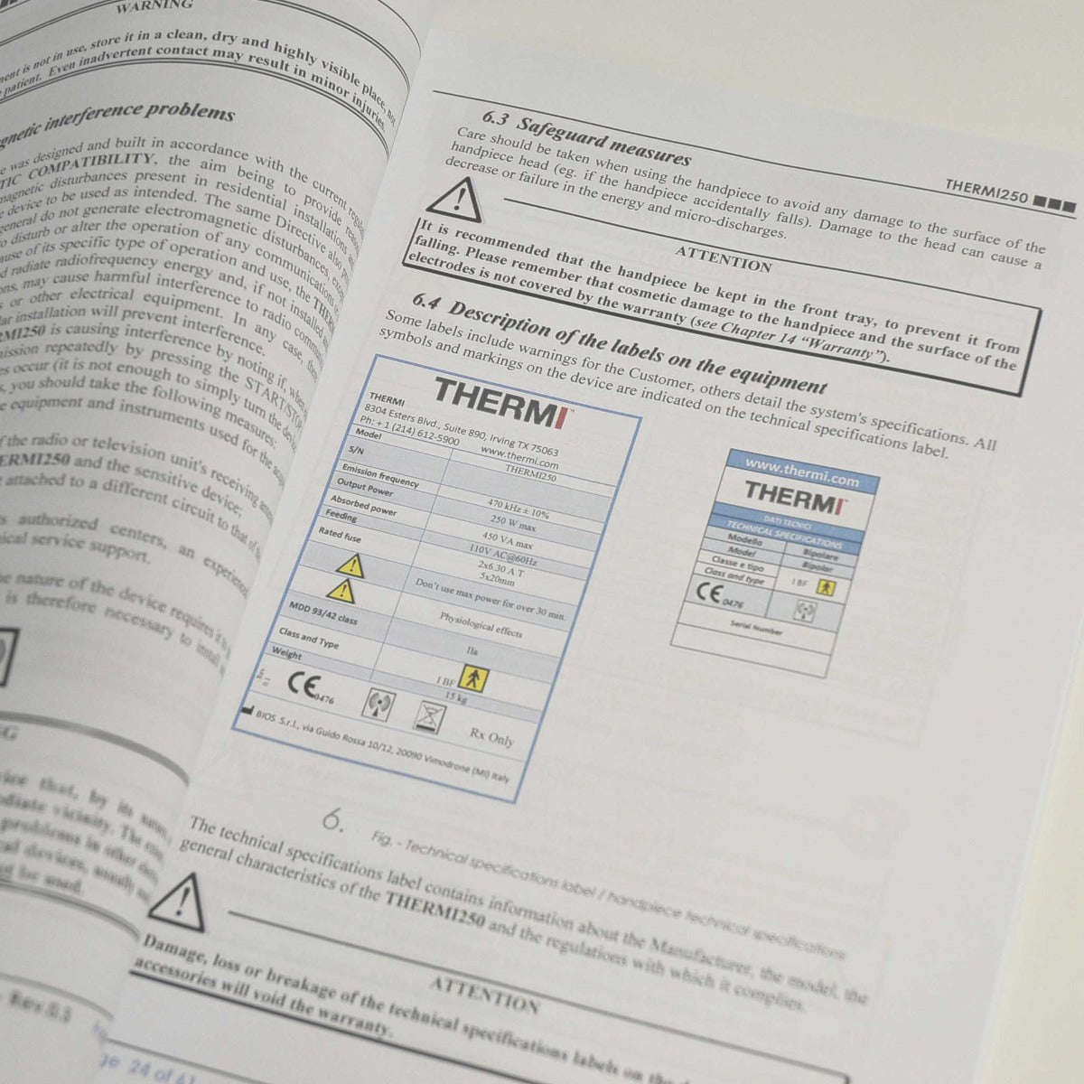 Thermi Aesthetics Thermi250 RadioFrequency User Maintenance Manual Guide RF 250