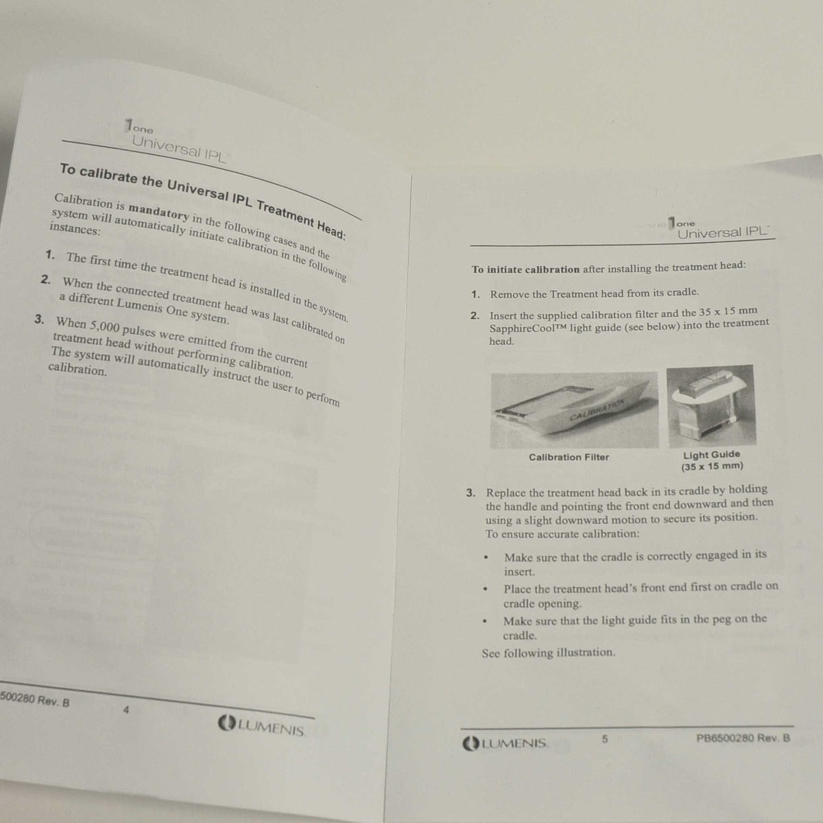 Lumenis Lume1 Universal IPL Treatment Head Installation Calibration Instructions