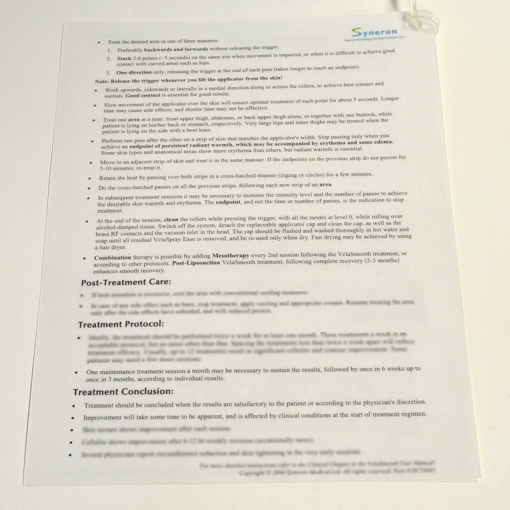 Syneron VelaSmooth Quick Reference Guide Cellulite Treatment Body Shape DC59681