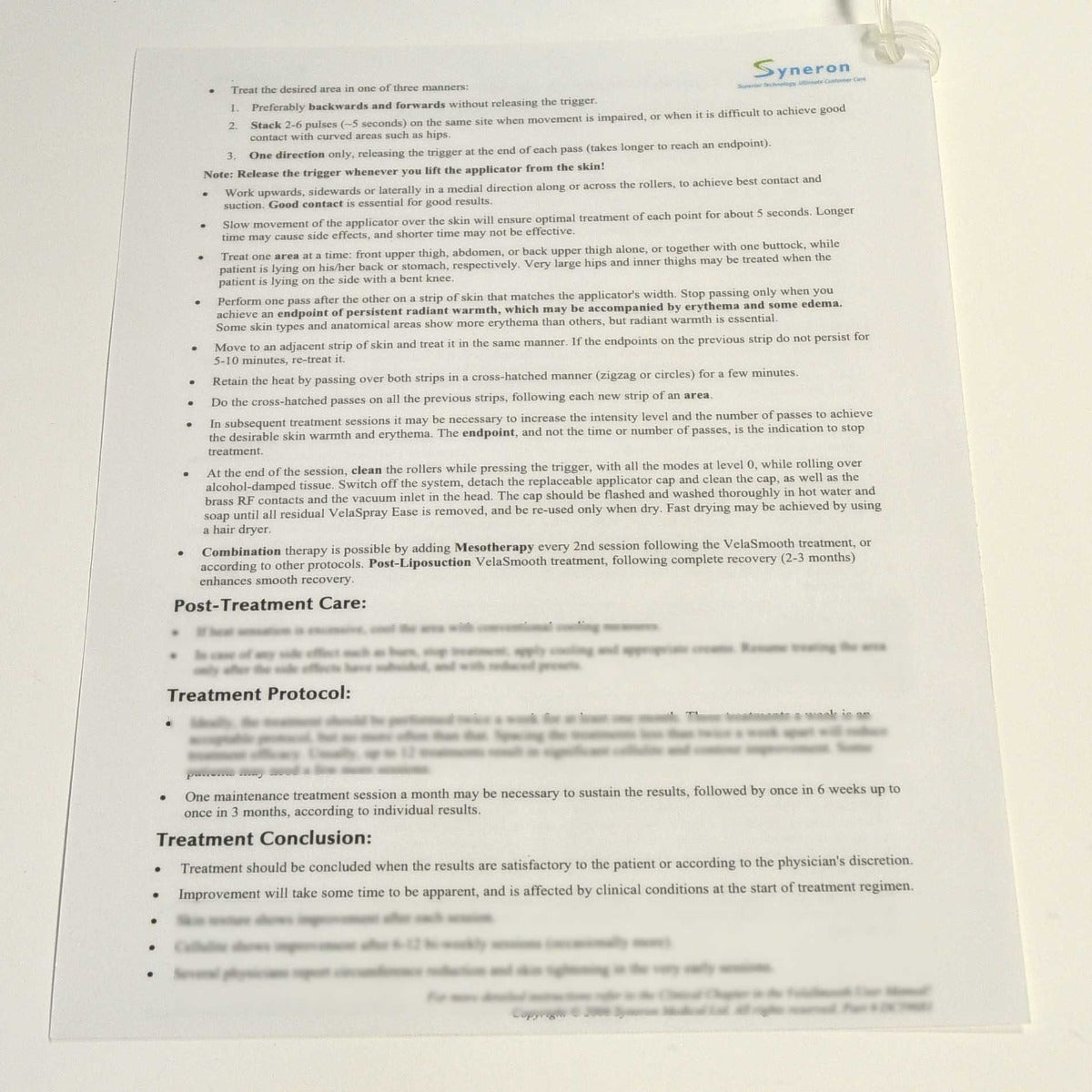 Syneron VelaSmooth Quick Reference Guide Cellulite Treatment Body Shape DC59681