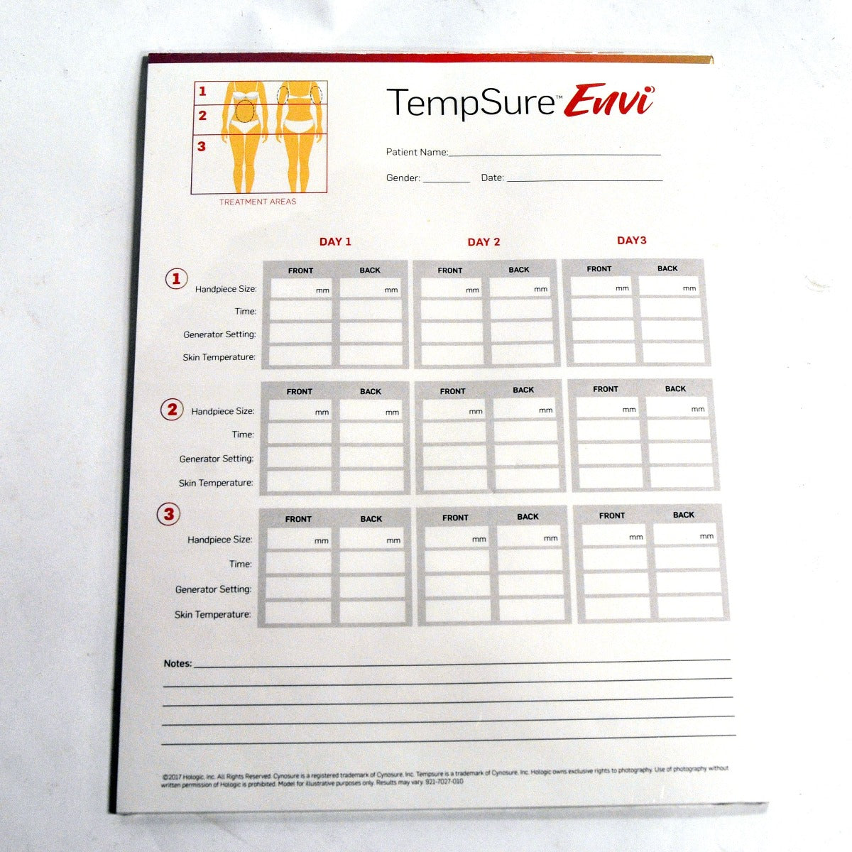 Cynosure TempSure ENVI Patient Body Treatment Pad 921-7027-010 Tracking Sheets