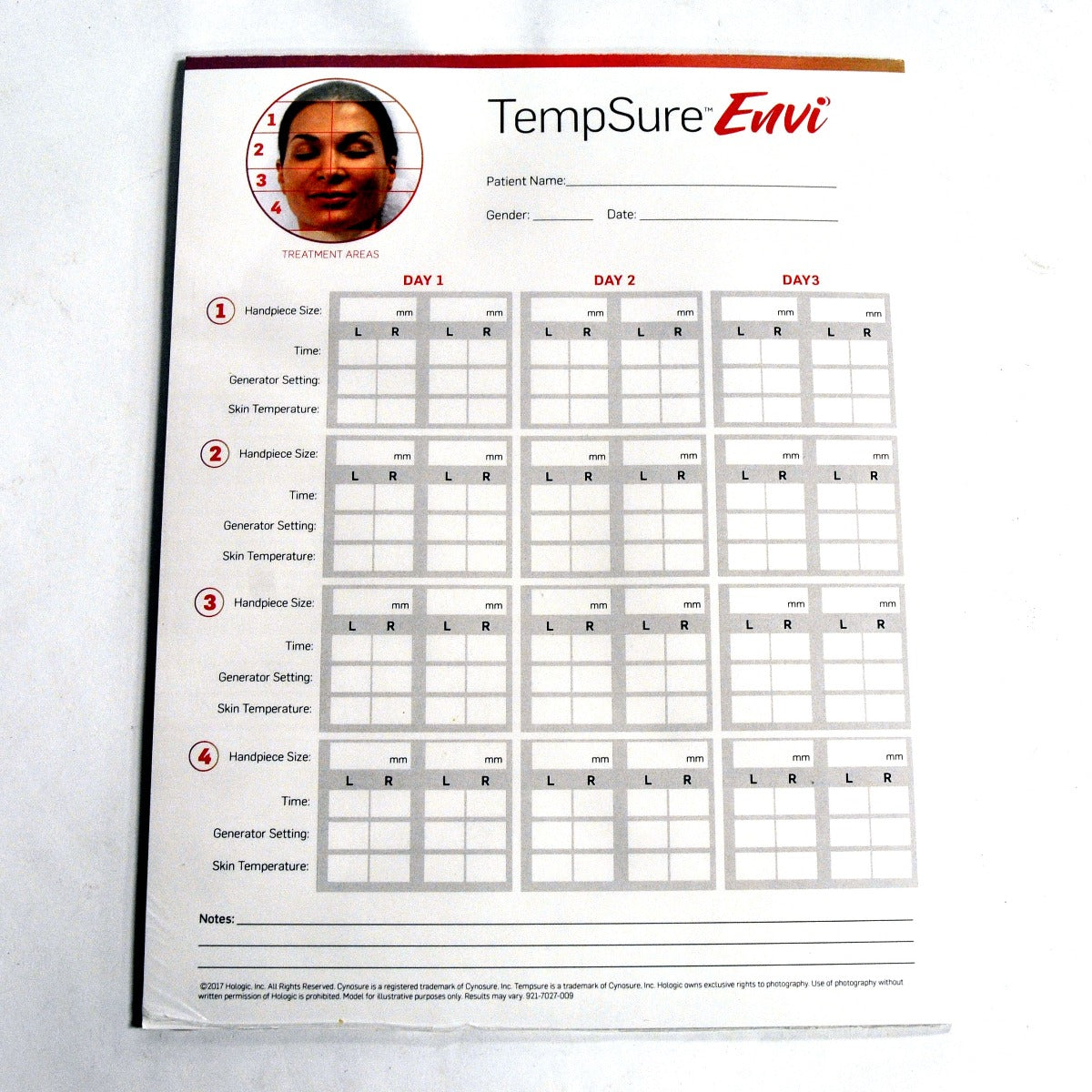 Cynosure TempSure ENVI Patient Face Treatment Pad 921-7027-009 Tracking Sheets