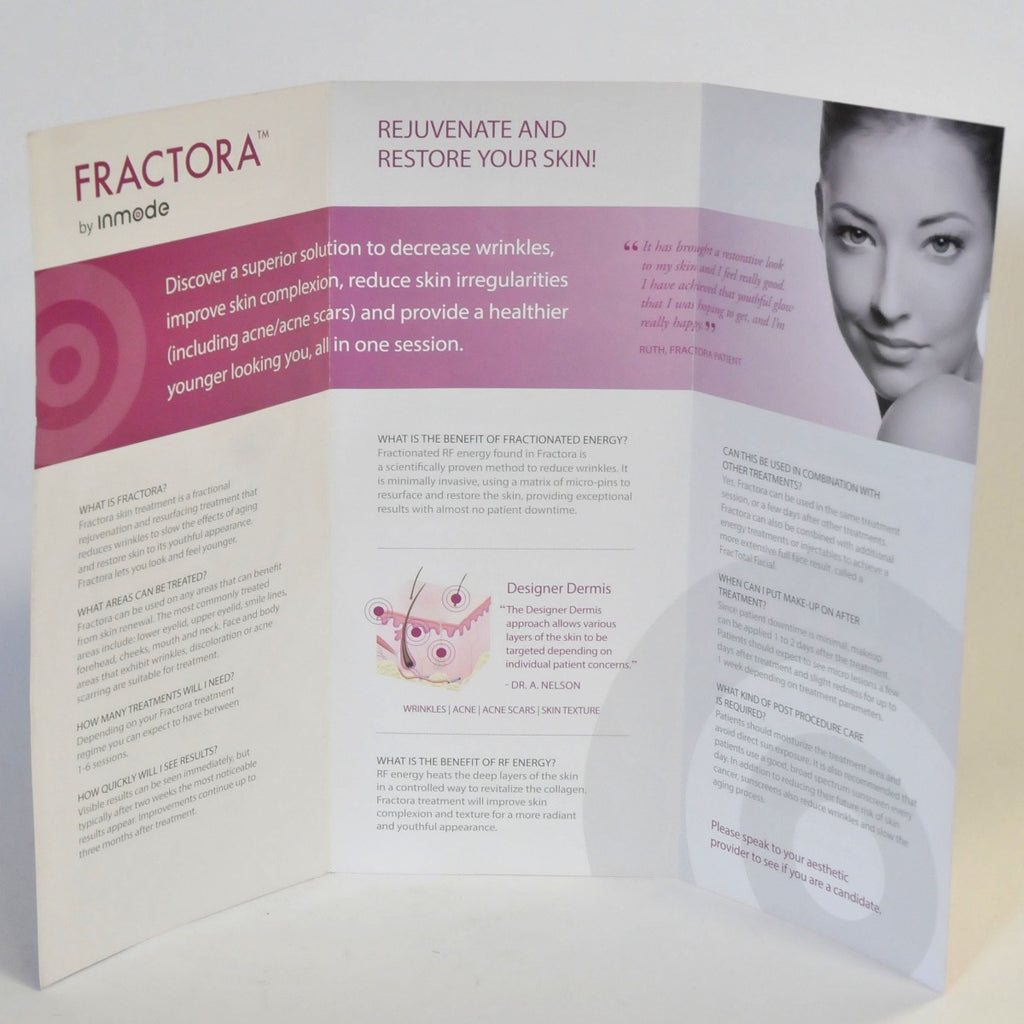 Inmode RF Fractora Marketing Office Brochures Fractional Skin Treatment Restore