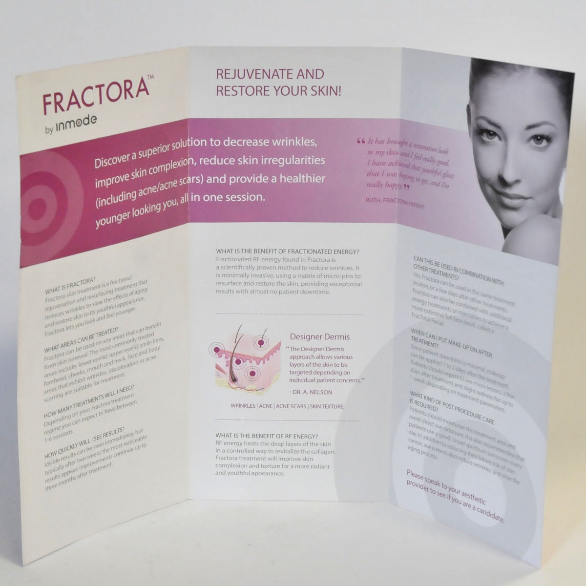 Inmode RF Fractora Marketing Office Brochures Fractional Skin Treatment Restore