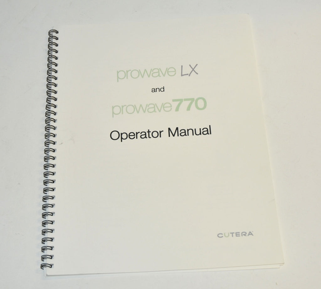 Cutera Laser Prowave LX & 770 User Operator Manual Operation Treatment Settings