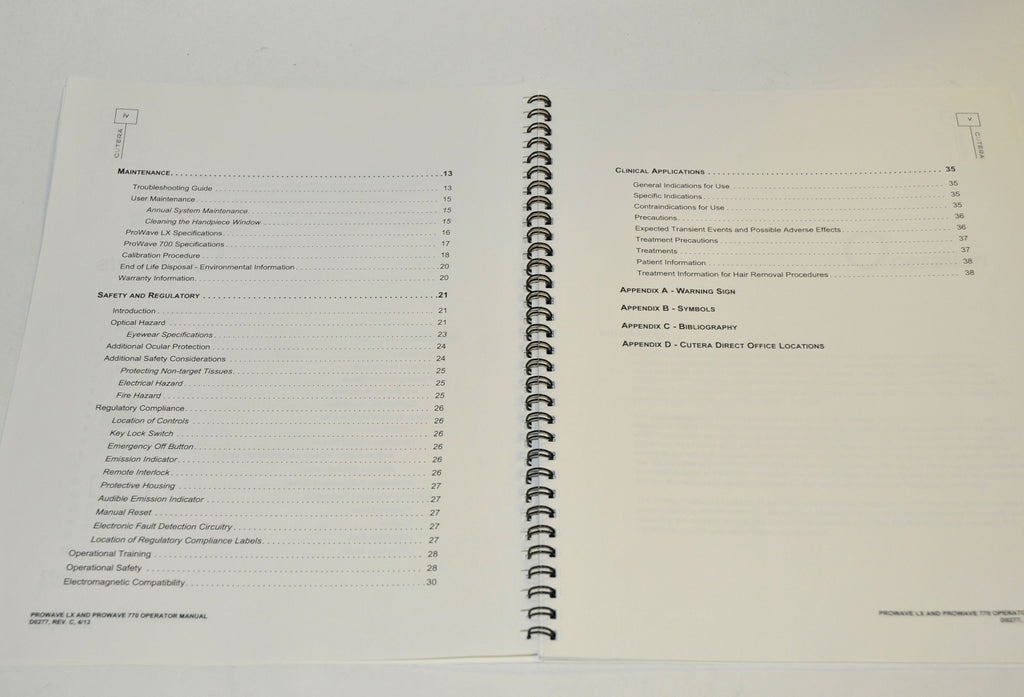 Cutera Laser Prowave LX & 770 User Operator Manual Operation Treatment Settings