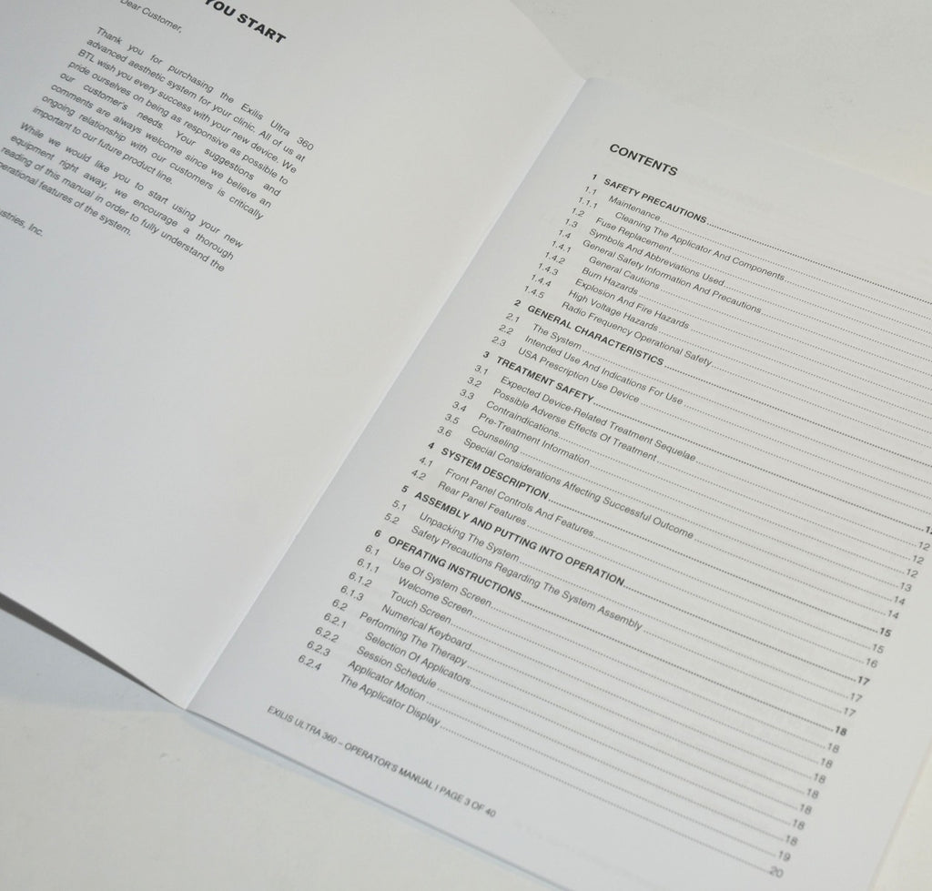 BTL Aesthetics Exilis Ultra 360 User Operator Manual Instruction Manual Booklet