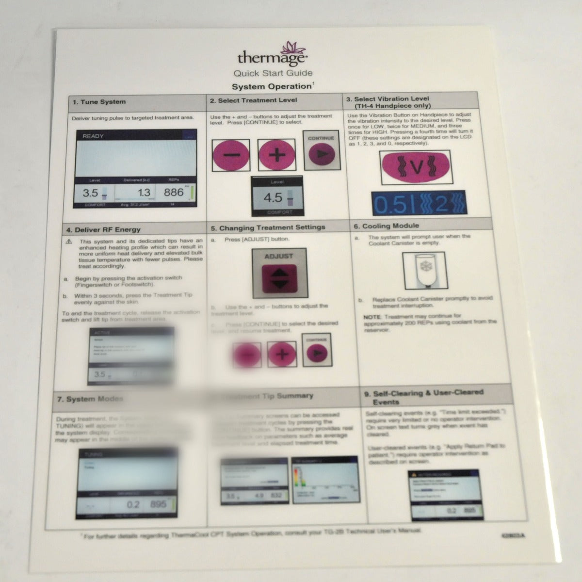Thermage System Setup Operation Quick Start Guide Sheet ThermaCool CPT 43803A