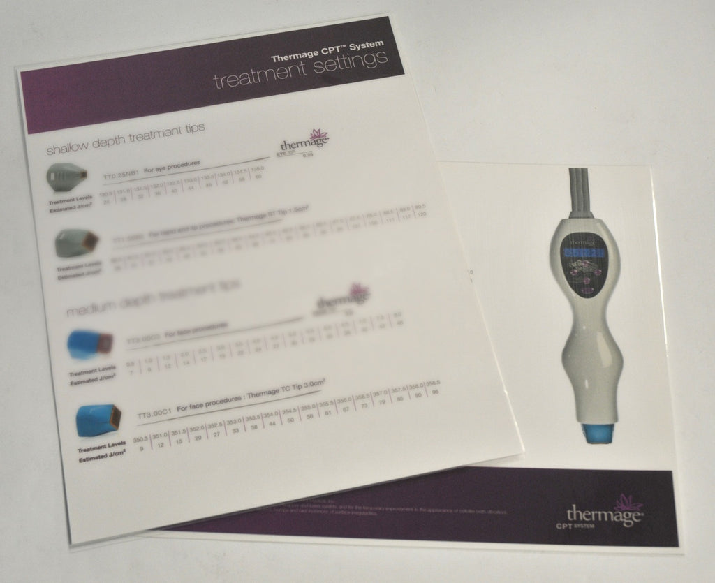 Thermage CPT System Treatment Settings Quick Procedure Eye Lip Face Tips Sheet