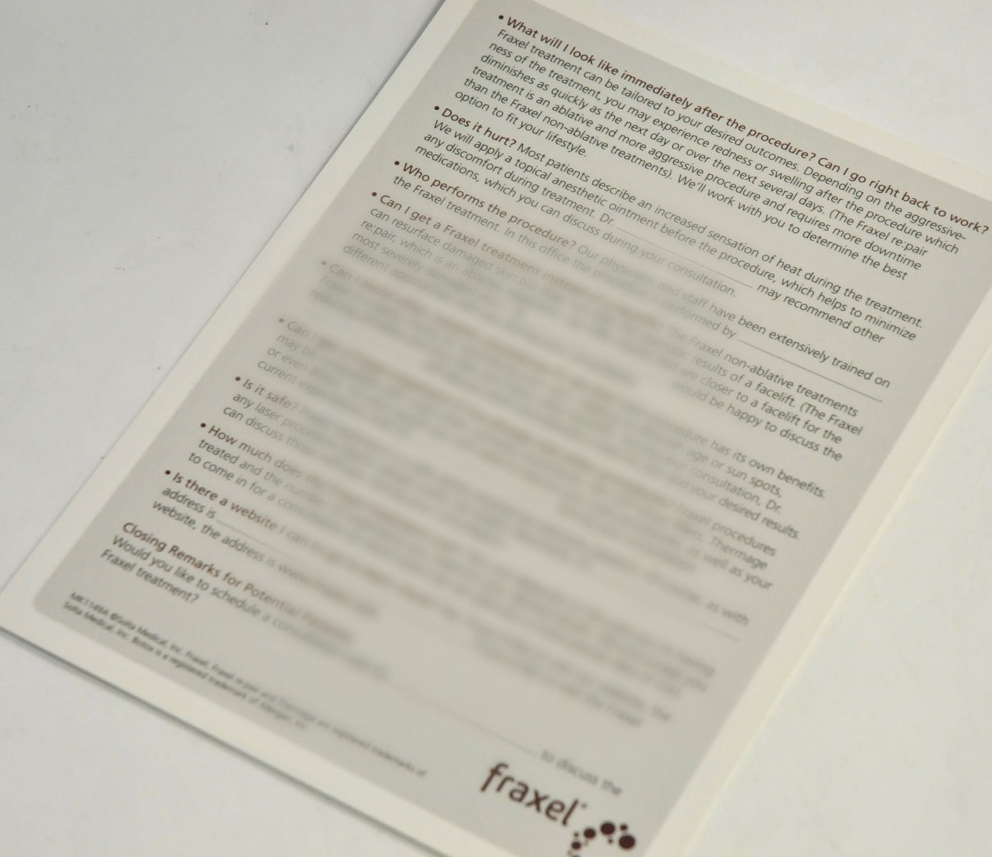 Fraxel Front Office Dialog Script Patient Questions Answers FAQ Guide MK1149A