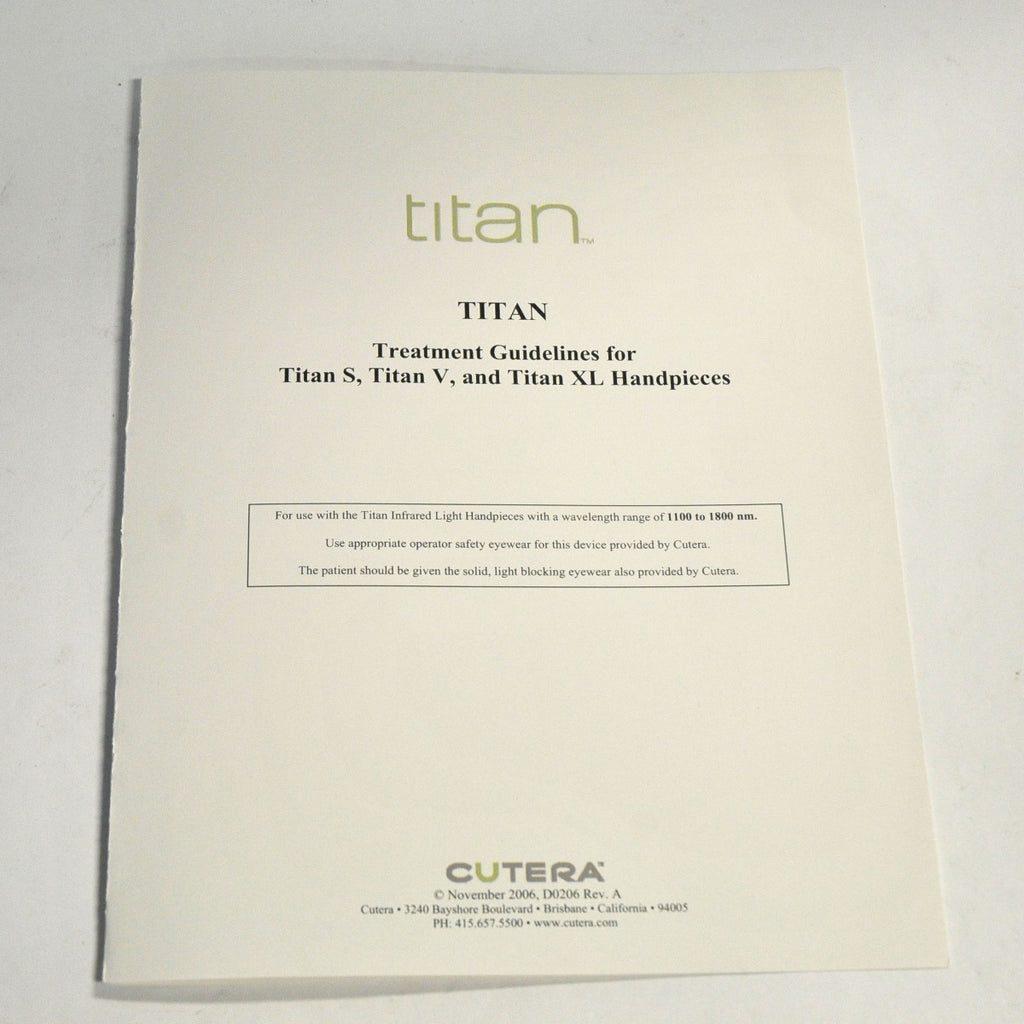 Cutera Titan IR Handpiece Treatment Guidelines S V XL Hand Piece User Reference